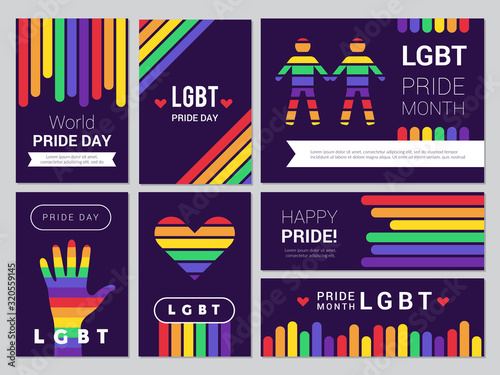 Supportive lgbt set. Colored rainbow banners for lgbt peoples events vector illustrations. Lgbt tolerance, rainbow community banner, pride day