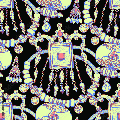 Ethnic Jewelry Vector Multicolor Seamless Pattern