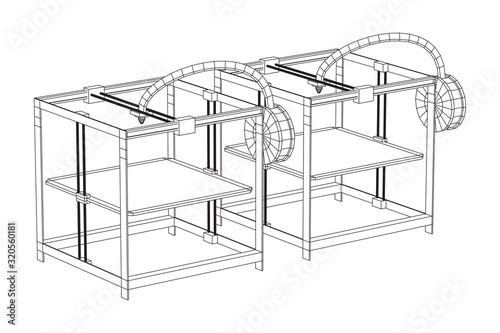 3D Printer Wireframe low poly mesh vector illustration