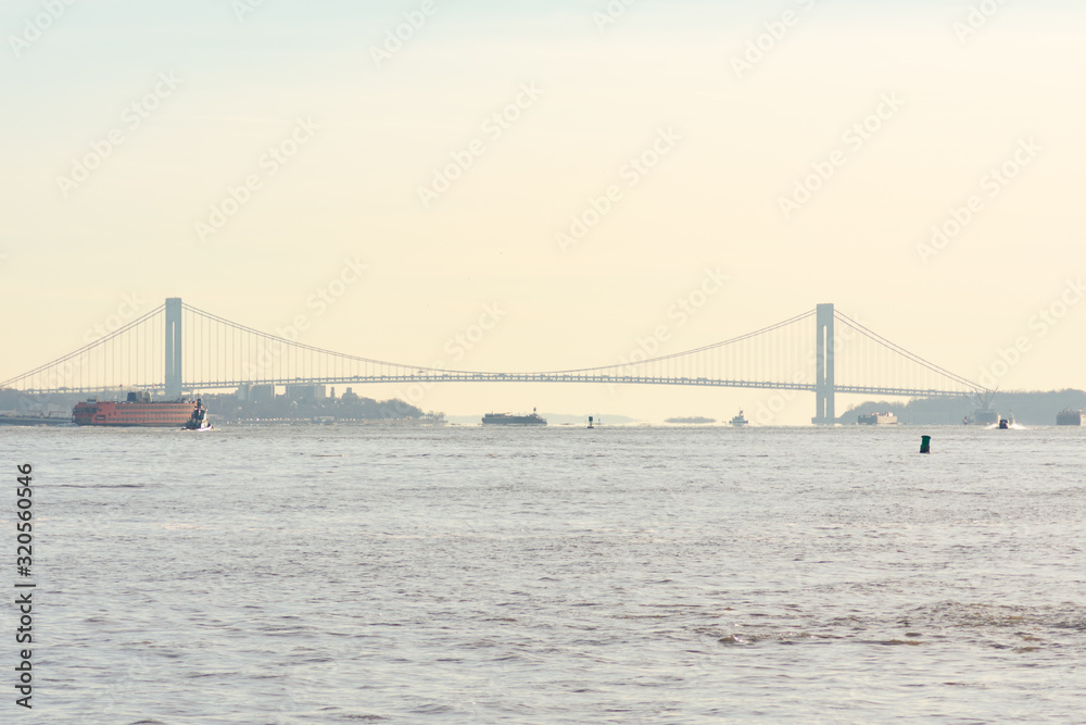 Fototapeta premium Verrazzano Narrows Bridge connecting Brooklyn to Staten Island over the Hudson River
