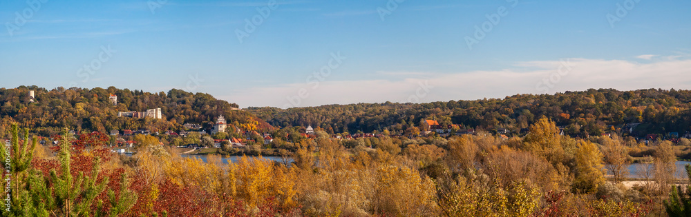 Panoramic view of Kazimierz Dolny from the hill on the opposite bank of Vistula river