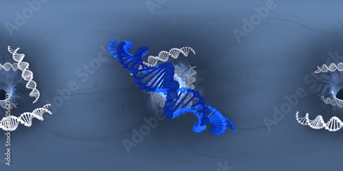 3d illustration of DNA deoxyribonucleic acid structure. Equirectangular  360 VR image.  The medical panoramic background.