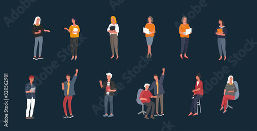 Collection of business people, male and female young office workers. Cartoon vector illustration