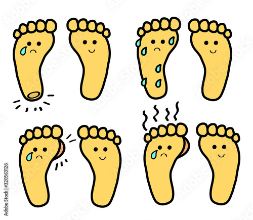 Man's foot with corn on a white background. Collection. Vector illustration.