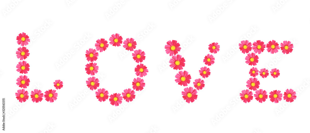 The word love consists of red flowers The word love consists of red flowers