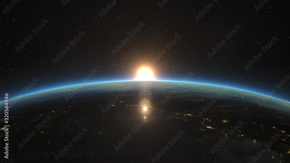 Beautiful view of the Sun rising over Planet Earth. Elements of this 3D animation were furnished by NASA.