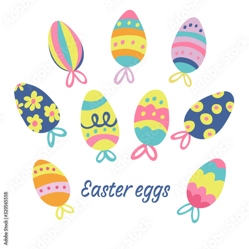 Set of colorful easter eggs decorated with patterns. Hand drawn vector illustration isolated on white background. Great for Easter products design, greeting cards.