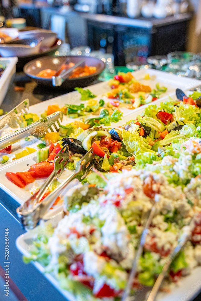 Fototapeta premium Luxury Brunch Concept in the Restaurant or Hotel, Different Kind of Food for Breakfast or Lunch