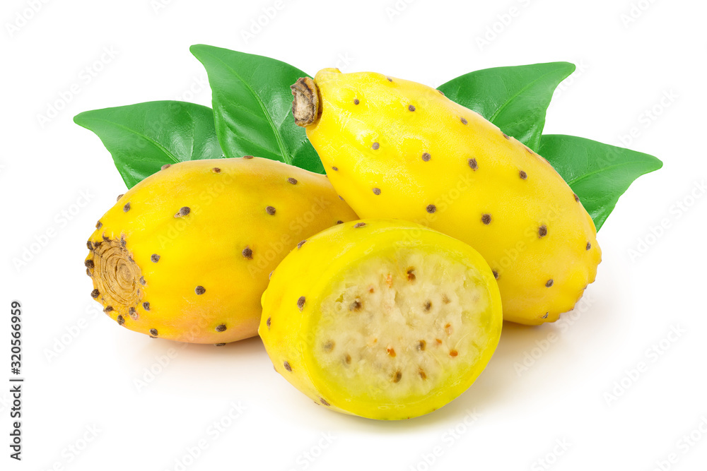 yellow prickly pear or opuntia with half isolated on a white background