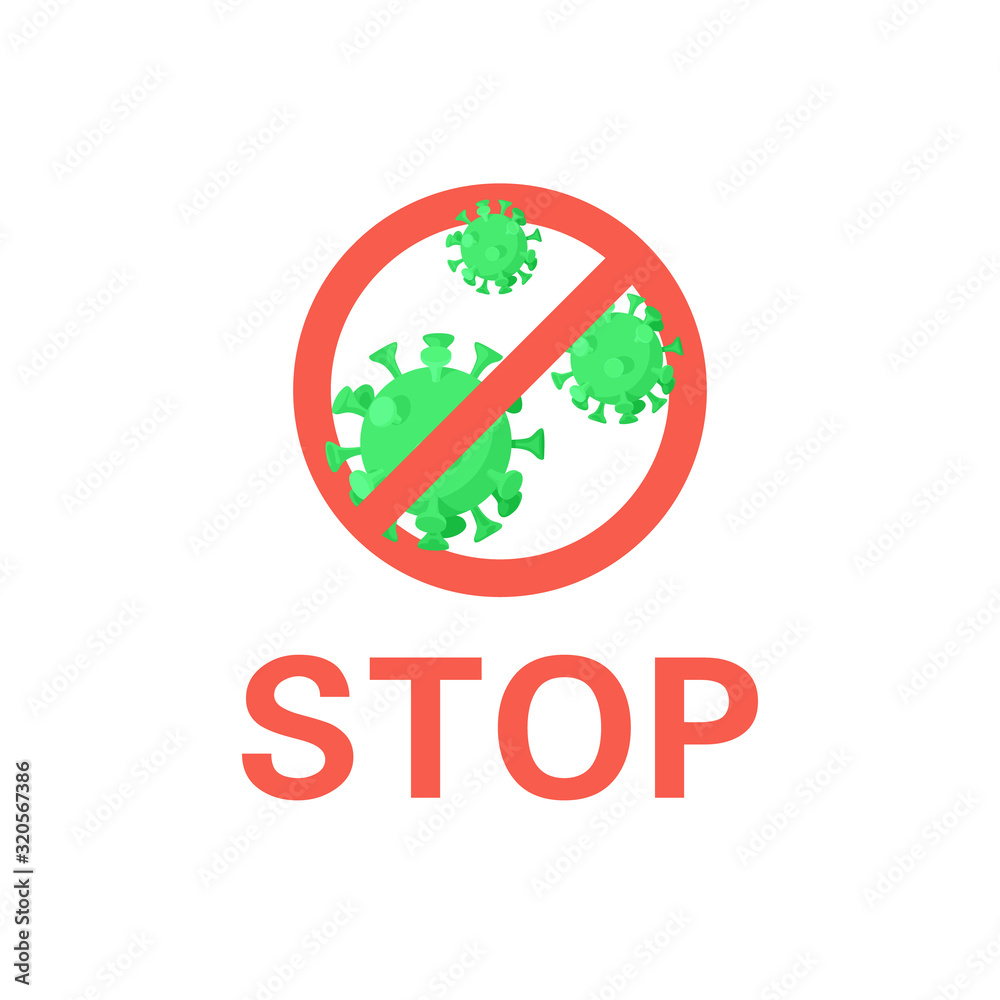 Coronavirus prohibition sign isolated icon on a white background. Outbreak of coronavirus 2019-nCoV in China. Pandemic risk. Vector flat illustration. Coronavirus prohibition sign isolated icon on a white background. Outbreak of coronavirus 2019-nCoV in China. Pandemic risk. Vector flat illustration.
