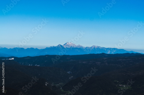 View on the mountains in blue hour