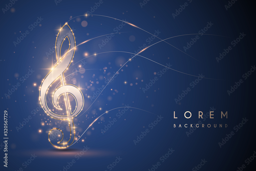 Gold light music note on blue background Stock Vector | Adobe Stock