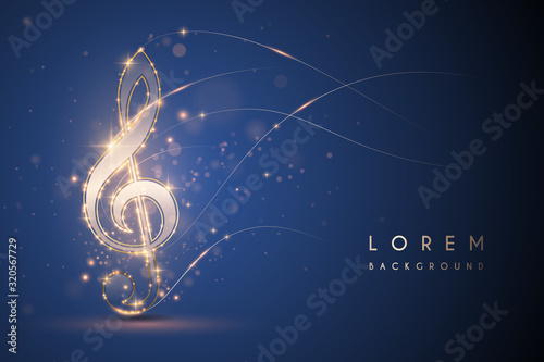 Canvas Print Gold light music note on blue background