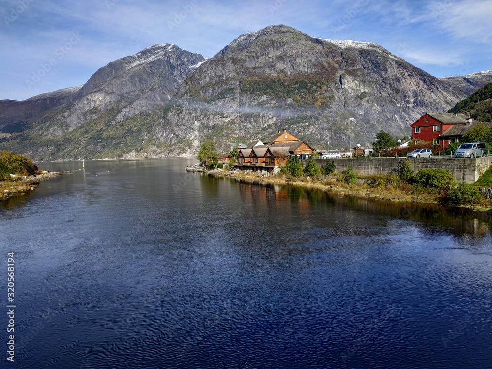 Fototapeta premium Casual photo at the village Eidfjord at autumn, Norway