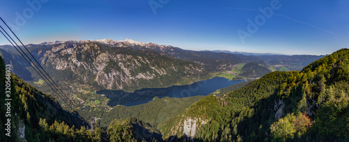 Lake Bohinj in the mountains panorama Slovenia Julian Alps