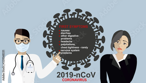 Wuhan coronavirus 2019-nCoV concept.Dangerous chinese nCoV coronavirus, SARS pandemic risk alert. Symptoms. Chinese virus. Vector illustration