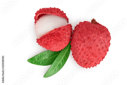 lychee fruit isolated on white background with clipping path and full depth of field. Top view. Flat lay