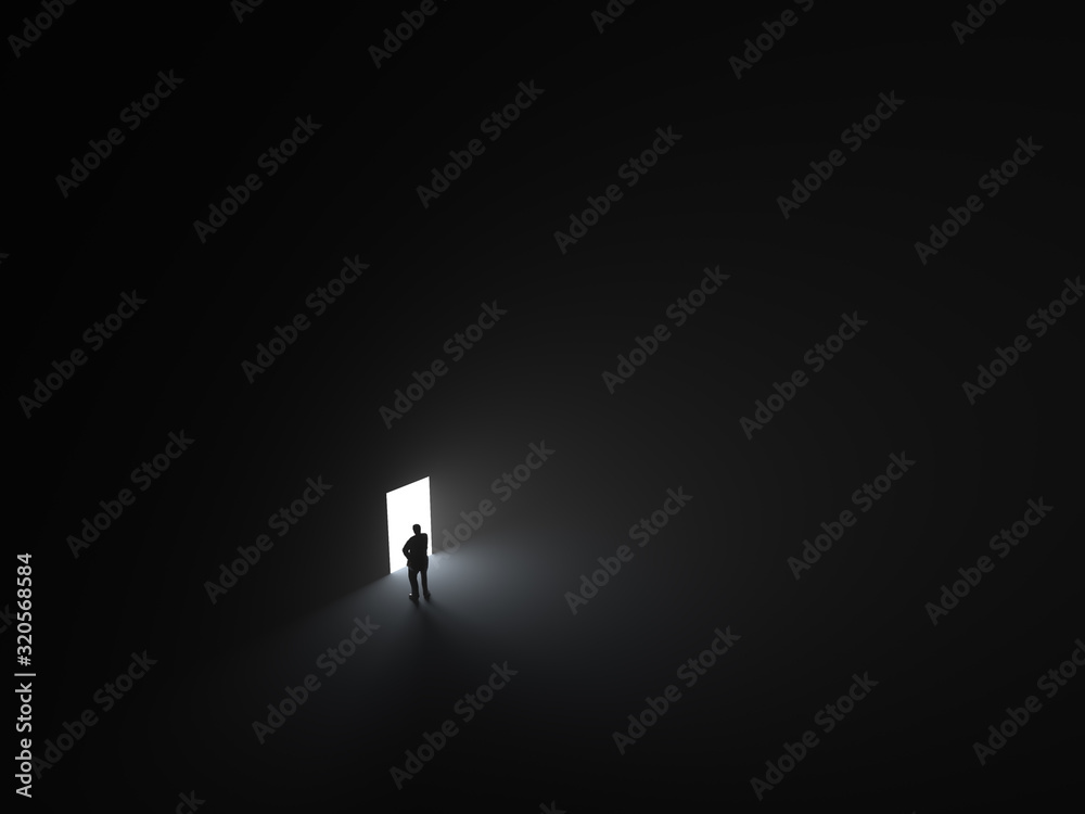 man in front of a open glowing door man in front of a open glowing door