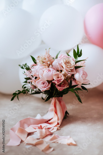 fresh bright blooming peonies flowers with dew drops on petals