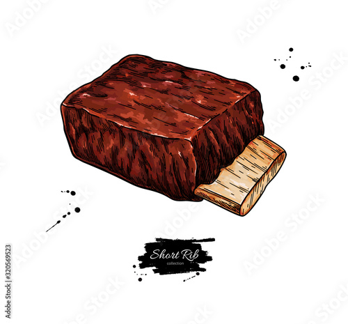 Short rib vector drawing. Beef, pork or lamb meat hand drawn sketch. Food illustration.