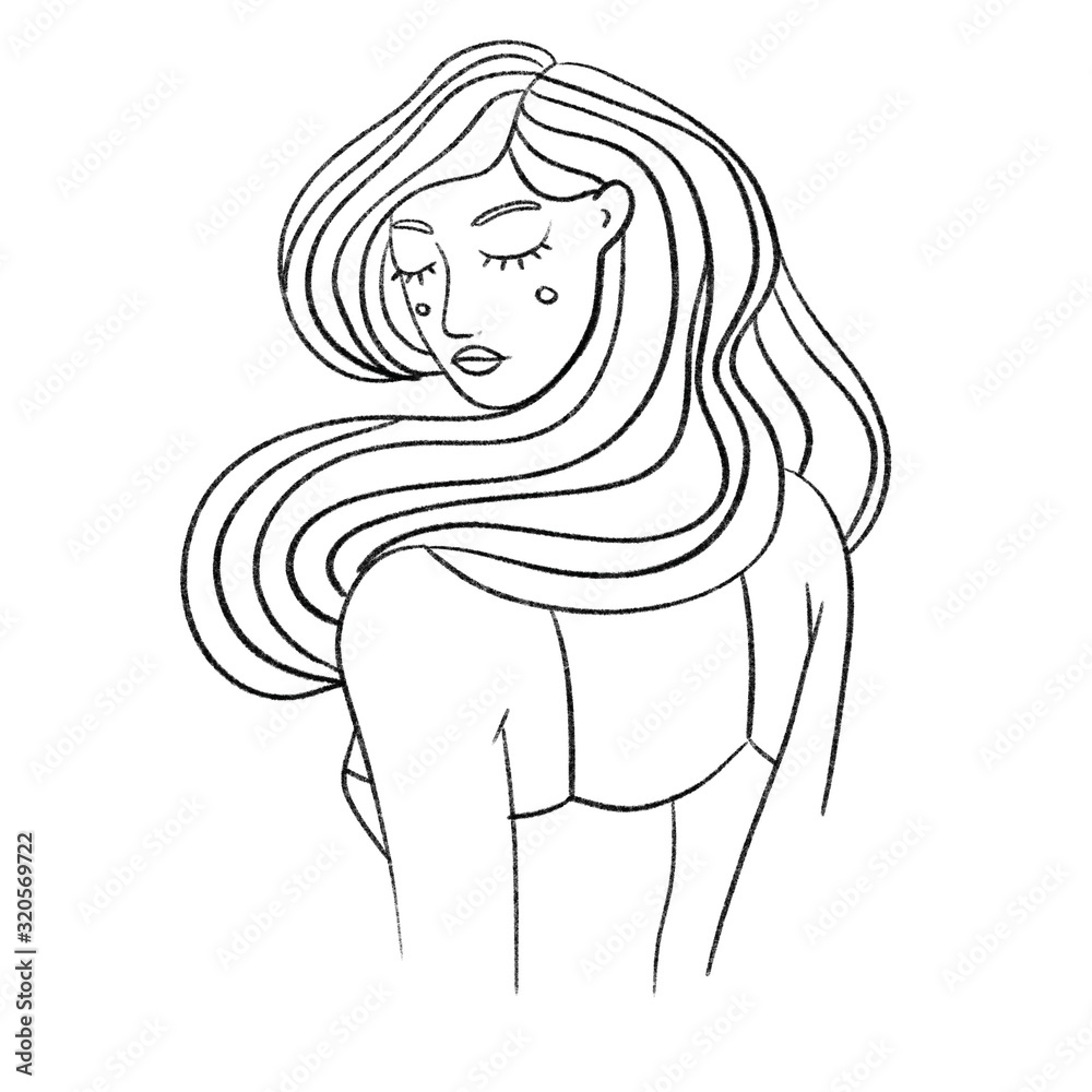Cute face of a girl. Raster line illustration of a female. Realistic woman for creating fashion prints, postcard, wedding invitations, banners, arrangement illustrations, books, covers. Cute face of a girl. Raster line illustration of a female. Realistic woman for creating fashion prints, postcard, wedding invitations, banners, arrangement illustrations, books, covers.