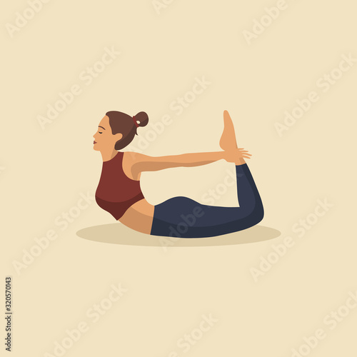 Young woman demonstrating various yoga or pilates positions isolated on light background. Concept health lifestyle. Sports female character. Stock vector illustration in flat style for sports blog.