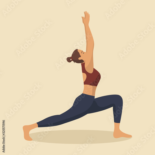 Young woman demonstrating various yoga or pilates positions isolated on light background. Concept health lifestyle. Sports female character. Stock vector illustration in flat style for sports blog.