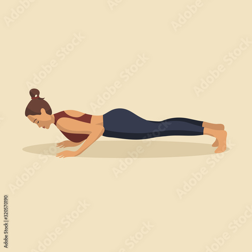 Young woman demonstrating various yoga or pilates positions isolated on light background. Concept health lifestyle. Sports female character. Stock vector illustration in flat style for sports blog.