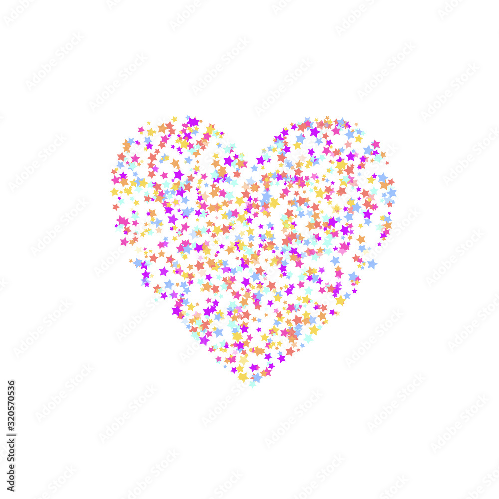 Heart with different color stars pattern. Vector.