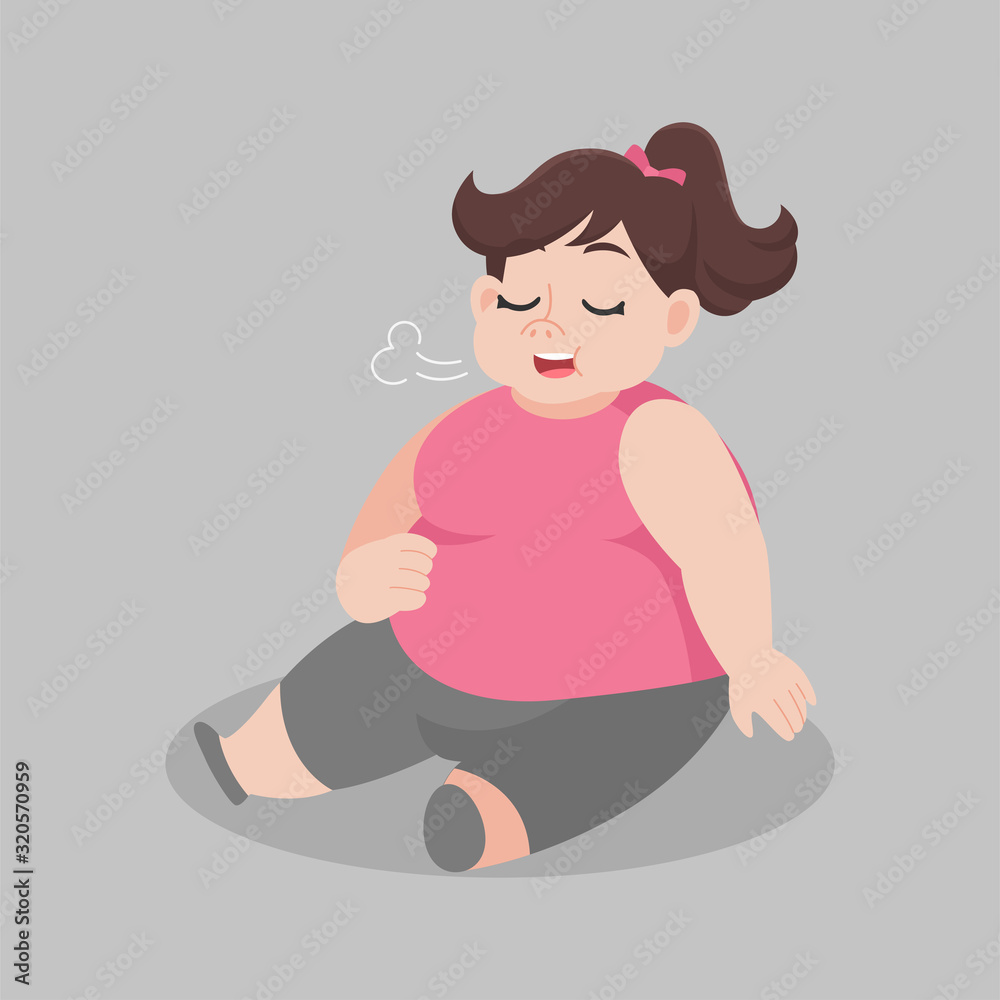 Big fat woman eat full sitting on ground, weight loss Healthcare concept cartoon. Big fat woman eat full sitting on ground, weight loss Healthcare concept cartoon.