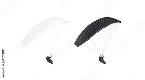 Fototapeta Naklejka Na Ścianę i Meble -  Blank blank and white paraglider with person in harness mockup