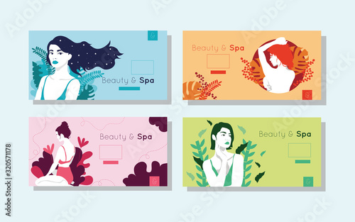 bundle of beauty and spa cards with woman figures © Gstudio