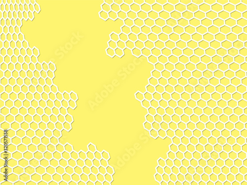 Abstract honeycomb illustration, white lines design on yellow background,  vector file