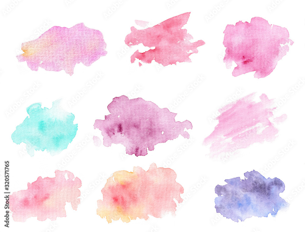 Set of pastel watercolor spots for the design of wedding attributes and St. Valentine's Day