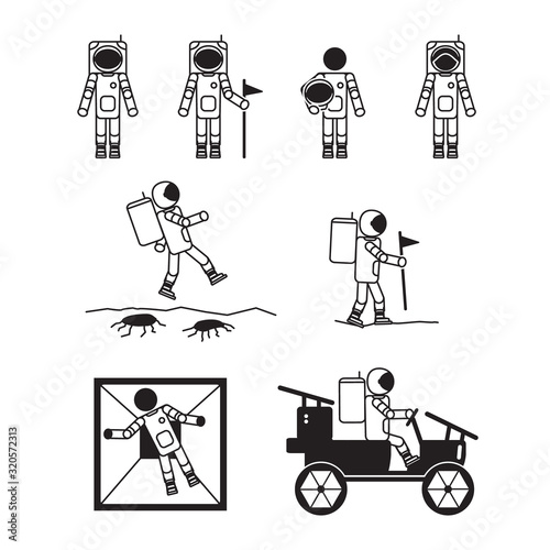 Astronaut people icon set. Space suit icon set. Vector.