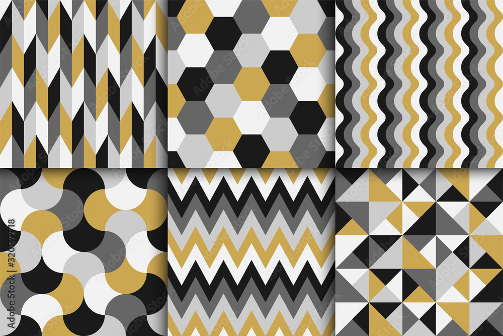 Collection of vector colorful geometric seamless patterns. Contemporary abstract trendy repeatable backgrounds