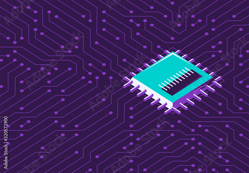 computer chip on the background of an electronic system