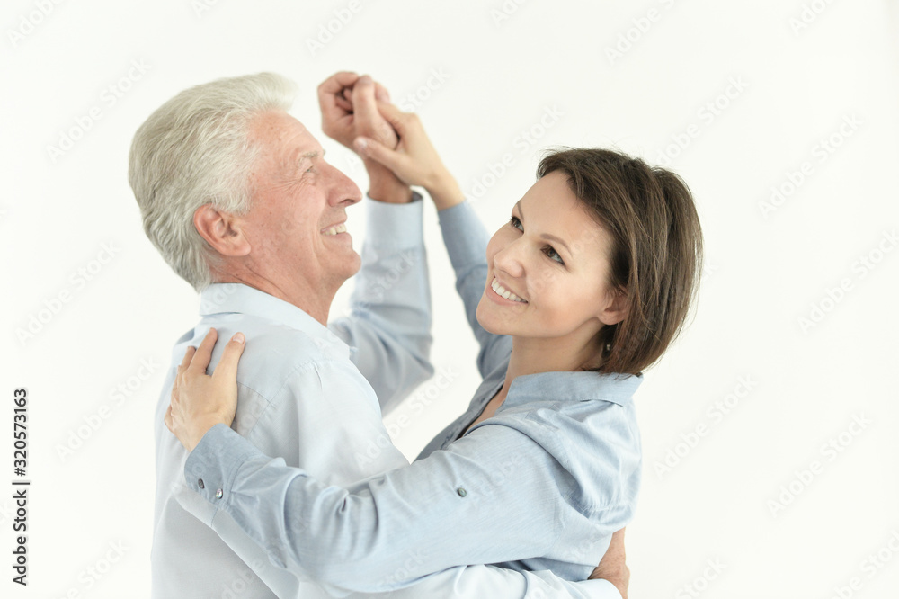 Close up portrait of father and daughter dancing Close up portrait of father and daughter dancing