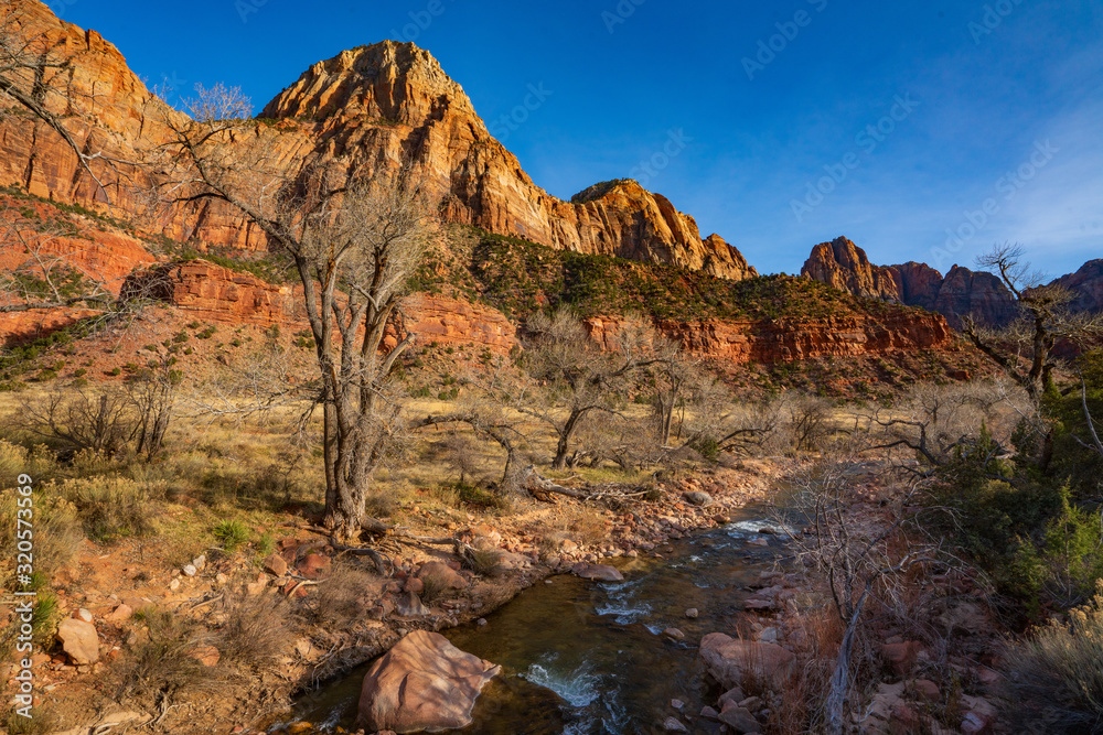 Zion Canyon and the Virgin River in Winter