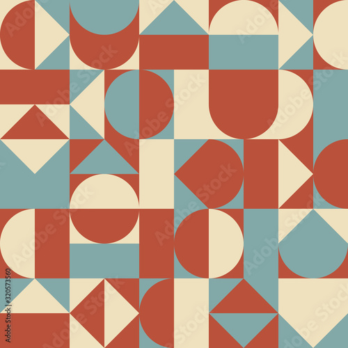 Modern abstract geometric seamless pattern for textiles and graphic design. Muted colors are orange and blue