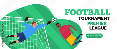 football tournament premier league championship soccer player and goalkeeper with ball 