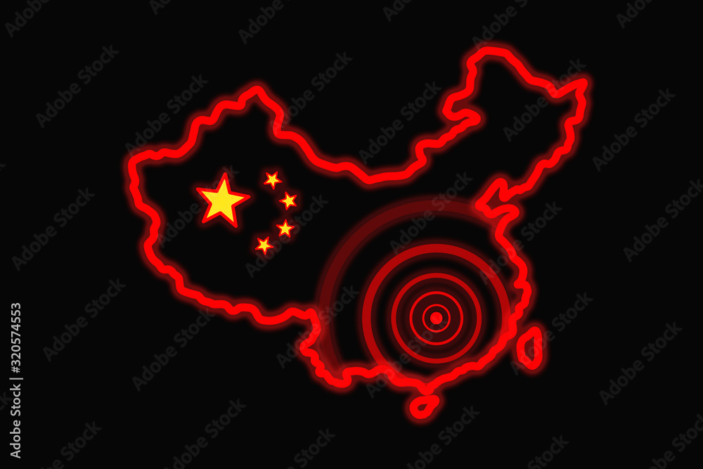 country on the map of the People's Republic of China and the inscription 2019-nCoV. black background Concept of the new coronavirus 2019 .2019-nCoV