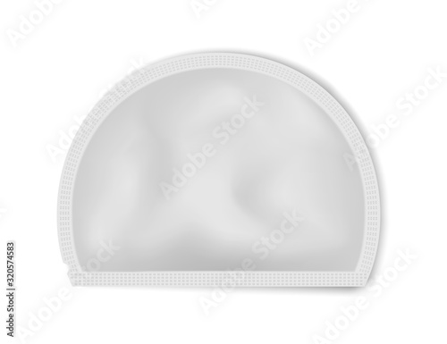 Blank white semicircular sachet packet, realistic vector mockup. Beauty, medical or food product package, mock-up