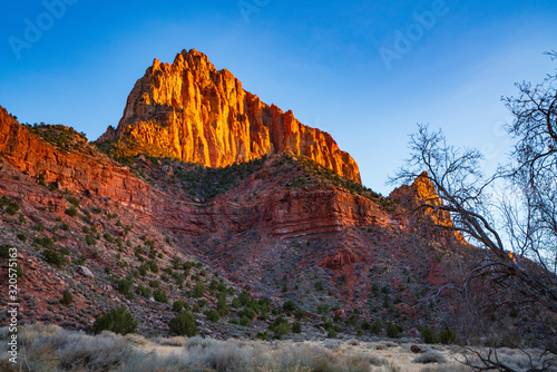The Last Light of the Day Illuminates the Watchman in Zion Canyon