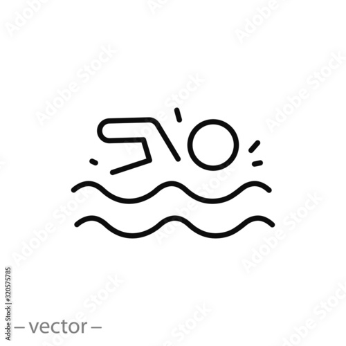 Fototapeta swimmer icon, swim in pool, thin line web symbol on white background - editable