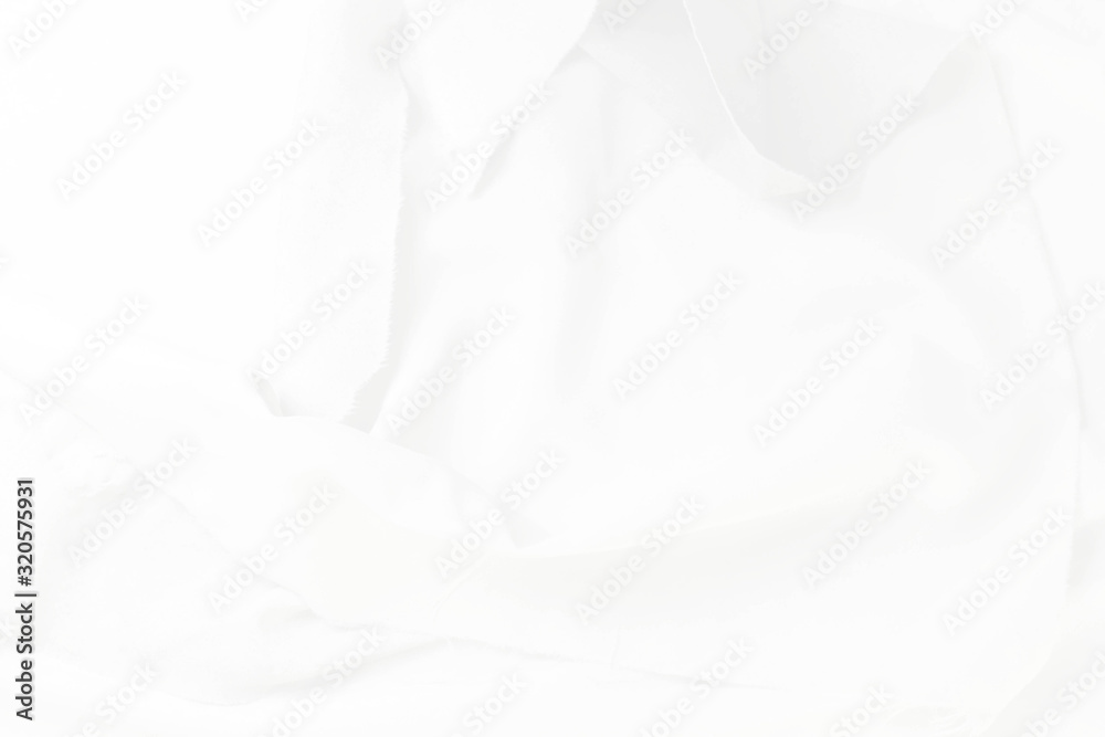 White cloth background soft wrinkled fabric patrem and surface. White colth soft background. White fabric wrinkles.