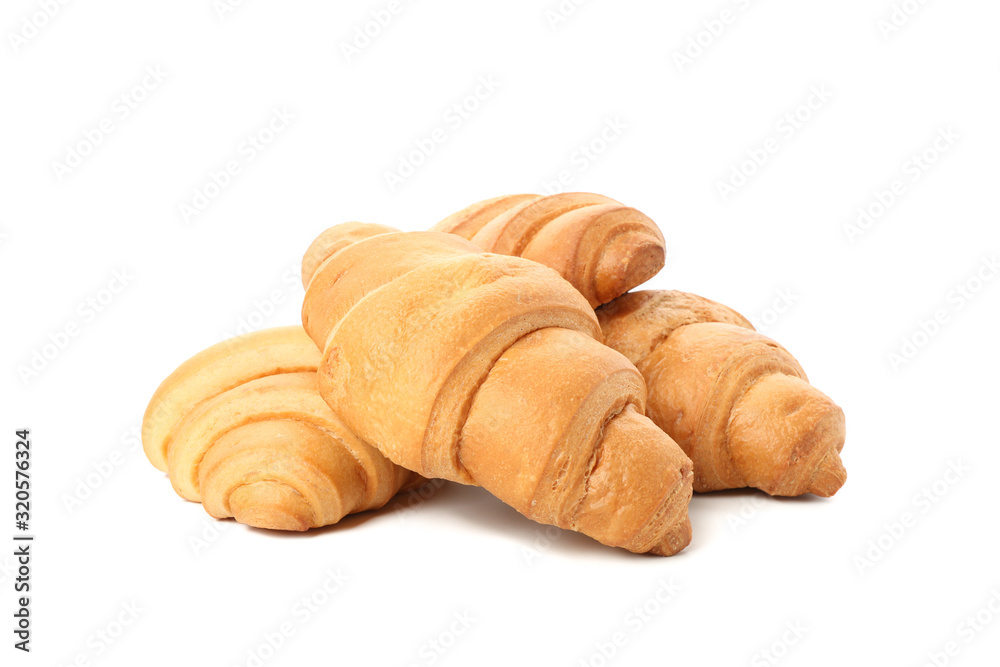 Freshly baked croissants isolated on white background