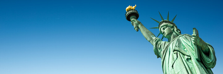 Handdoek met foto Vrijheidsbeeld Vrijheidsbeeld panorama New York City  © Delphotostock