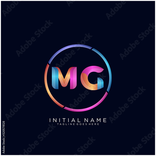 Initial letter MG curve rounded logo, gradient vibrant colorful glossy colors on black background
