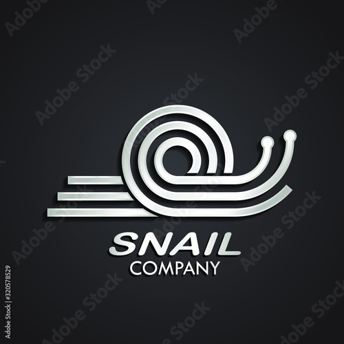 3d silver metal linear snail shape logo
